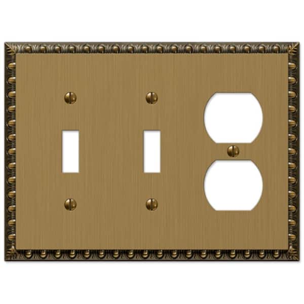 AMERELLE Antiquity 3 Gang 2-Toggle and 1-Duplex Metal Wall Plate - Brushed Brass
