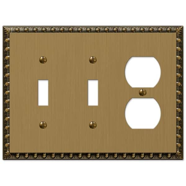 AMERELLE Antiquity 3 Gang 2-Toggle and 1-Duplex Metal Wall Plate - Brushed  Brass 90TTDBB - The Home Depot