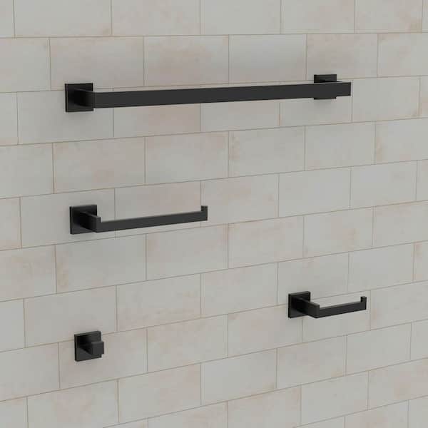 Varenzo 4-Piece Stainless Steel Wall-Mounted Towel Rack Set in Matte Black