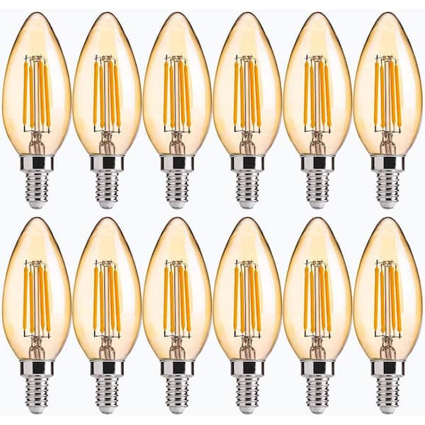 FLSNT 40-Watt Equivalent B11 E12 LED Candelabra Bulbs, Dimmable LED Candle Bulbs, 2200K Warm White, Amber Glass (12-Pack)
