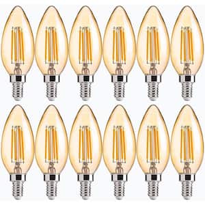40-Watt Equivalent B11 E12 LED Candelabra Bulbs, Dimmable LED Candle Bulbs, 2200K Warm White, Amber Glass (12-Pack)