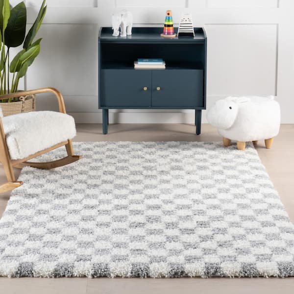 nuLOOM Bettie Retro Checkered Shag Light Grey 7 ft. x 9 ft. Indoor