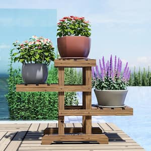 19.69 in. x 27.95 in. x 9.45 in. Indoor/Outdoor Natural Wood Plant Stand 3 Potted Plant Shelf Display Holder 3-Tier