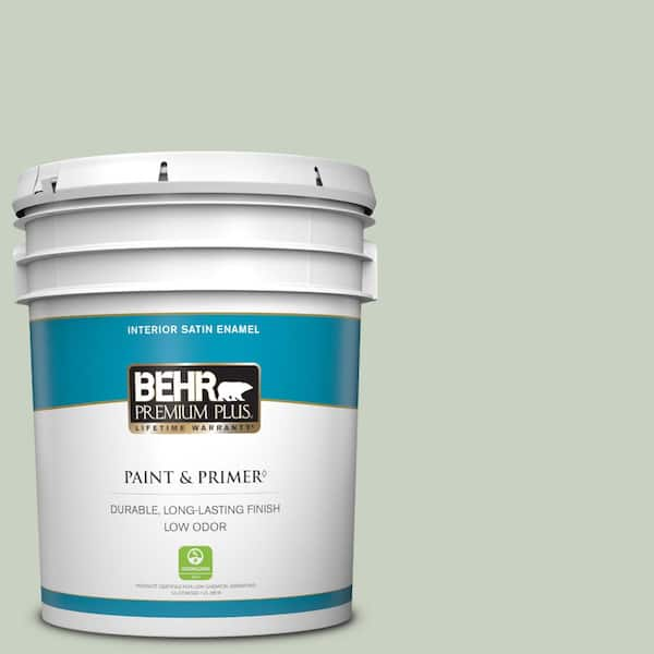 BEHR PREMIUM PLUS 5 gal. #PPU11-12 Mild Mint Satin Enamel Low Odor Interior Paint & Primer