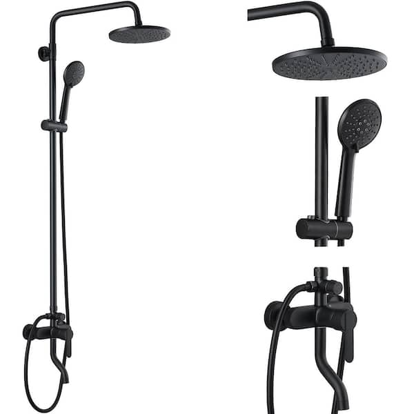 Unbranded Matte Black Exposed Shower System 8 in. ABS Round Rainfall Shower Head Tub Spout Wall Mount Complete Se