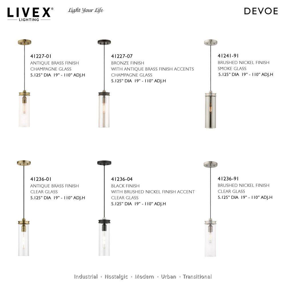 DeVoe Black and Brushed Nickel Mini Pendant with Clear Glass
