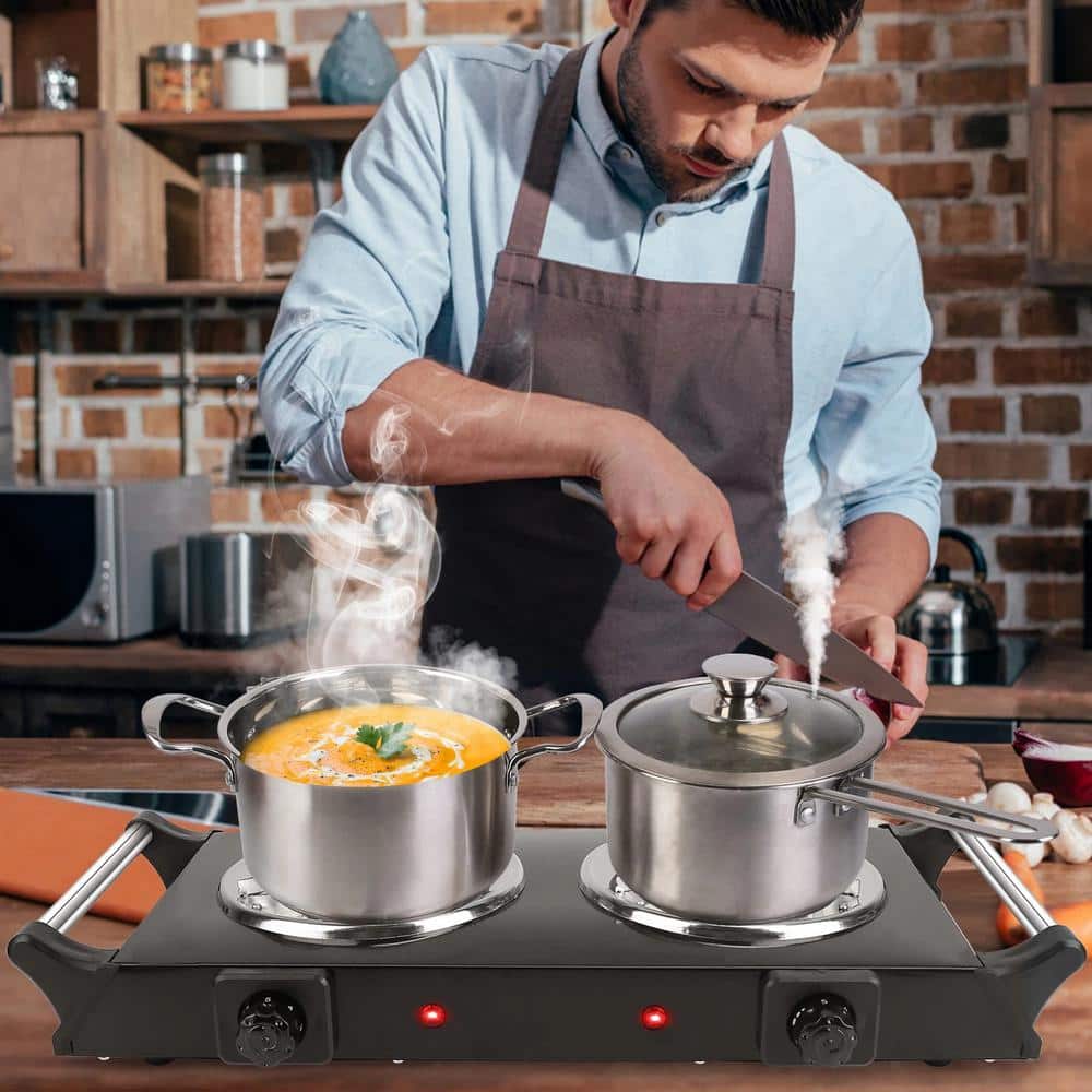 Black Cast-Iron Electric Dual Burner Portable Cooktop