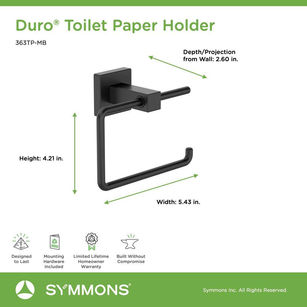 Matte Black Metal Wall-Mounted Single Roll Toilet Paper Holder