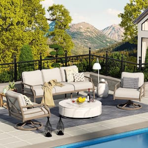 Lamando 3-Piece Aluminum Patio Outdoor Swivel Conversation Set with Light Mixed Gray Cushions Sofa