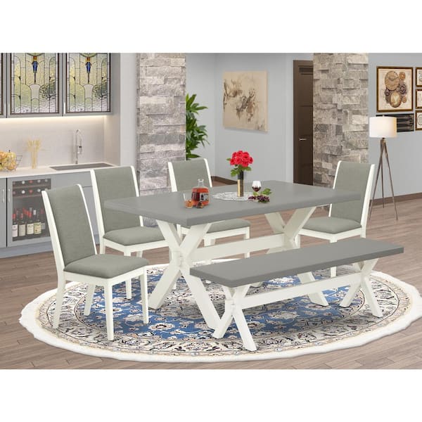 East West Furniture 6-Piece Natural Oak Finish Solid Wood Top dining Table with 1-Bench and 4-Chairs with Lattice Back