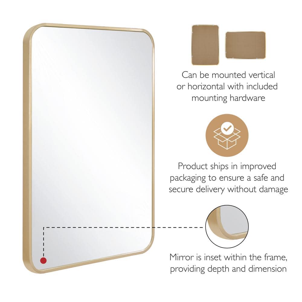Elegant Isla 24" x 36" Gold Metal Framed Rectangular Wall Mirror
