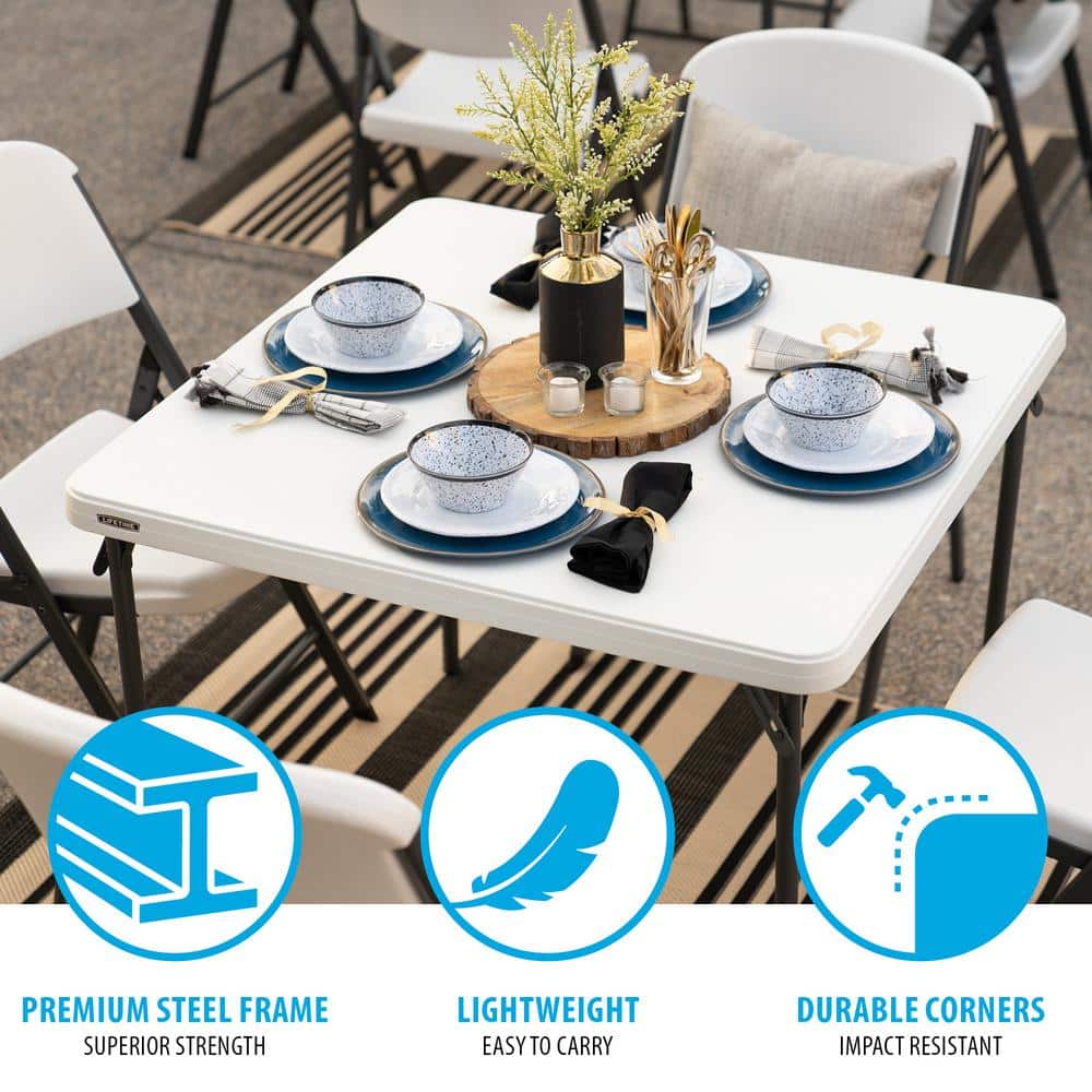 White Granite 37'' Square Folding Table with Powder Coated Legs