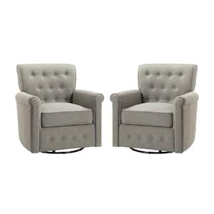 Andrin Swivel Grey Arm Chair with Metal Base, Set of 2