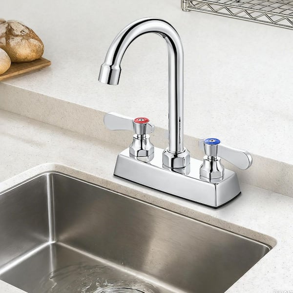 4 in. Center Double Handle Deck Mount Commercial Brass Standard Kitchen Faucet in Polished Chrome