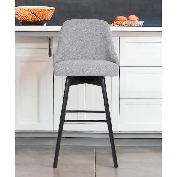 26 in. Light Gray High Back Wood Counter Stool Fabric Seat