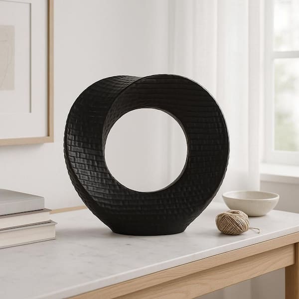 Liv & Skye Ivory 8.25 in. x 8 in. Ceramic Abstract Circular Cutout Sculpture