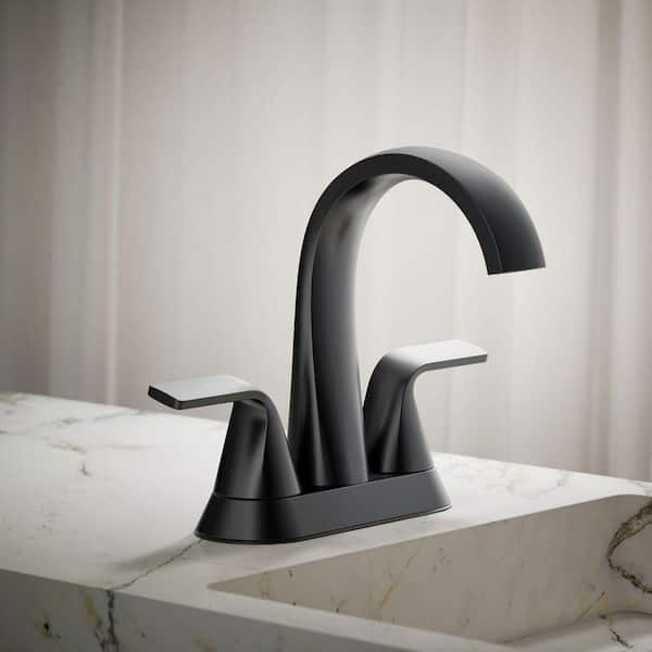 KOHLER Cursiva 4 in. Centerset Double Handle Bathroom Faucet in Matte Black