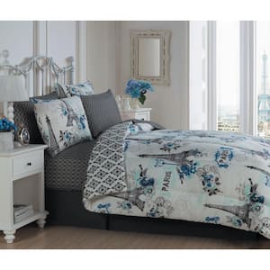 Cherie Paris Themed 8Pc King Blue Comforter Set With Sheets