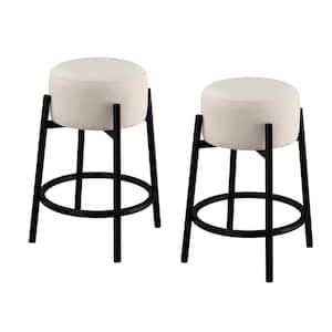 25 in. H Black and White Backless Metal Frame Counter Height Stools with Fabric Seat (Set of 2)