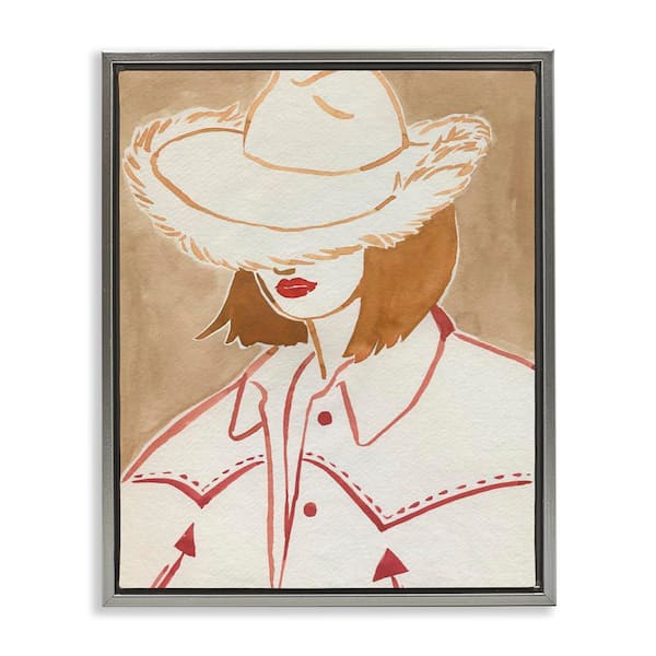 Stupell Industries Western Fashion Woman by Grace Popp Gray Floater Frame People Graphic Art Print 31 in. x 25 in.