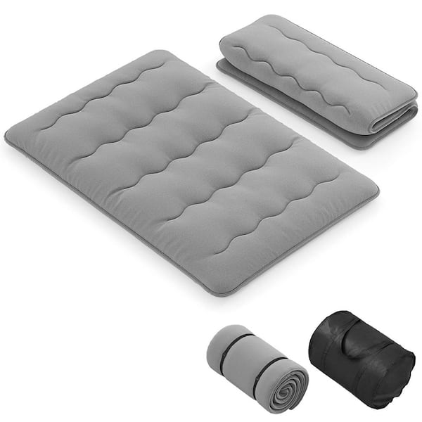 4 in. Full Futon Mattress Japanese Floor Pad with Washable Cover Carry Bag Grey