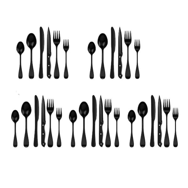 9 in. Full Tang 49-Piece Stainless Steel Black Silverware Set Mirror Finish for 8 with Organizer, Dishwasher Safe