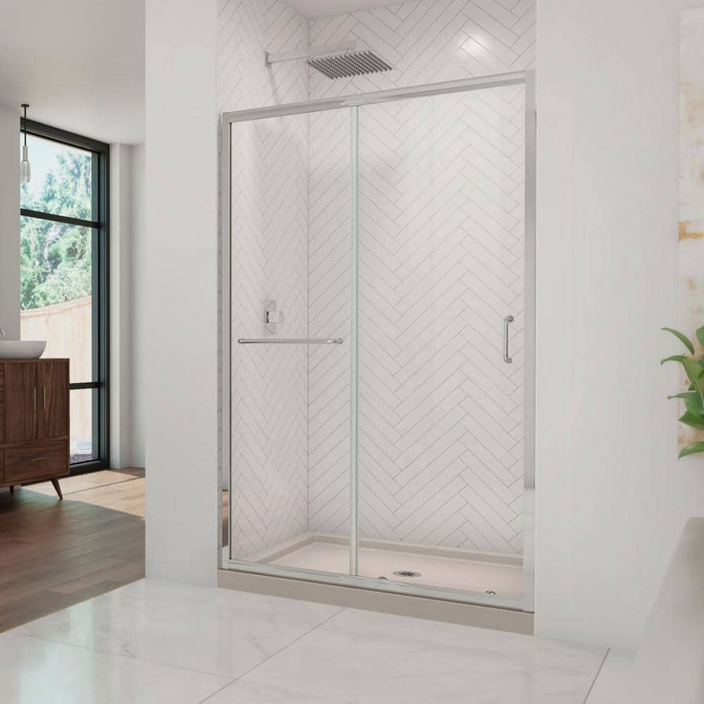 DreamLine Infinity-Z 36 in. x 48 in. Semi-Frameless Sliding Shower Door in Chrome with Center ...