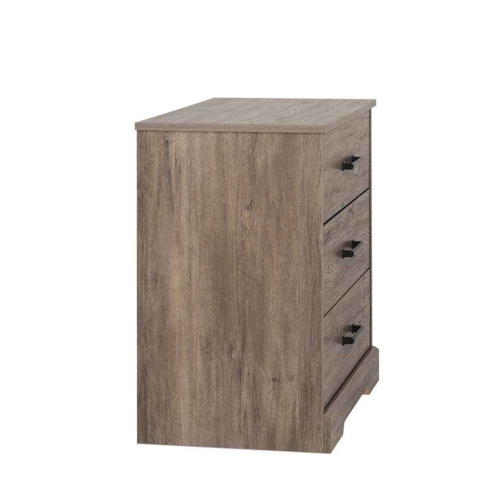 Rustic Gray Oak 3-Drawer Farmhouse Nightstand