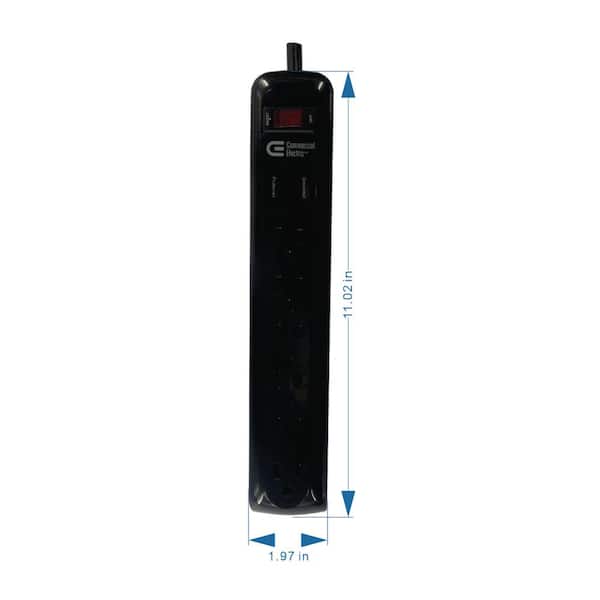 Commercial Electric - 8 ft. 6-Outlet Surge Protector with 45 Degree Flat Angle Plug, Black