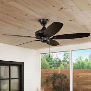 Renew Patio 52 in. Indoor/Outdoor Satin Black Dual Mount Ceiling Fan with Pull Chain for Covered Patios