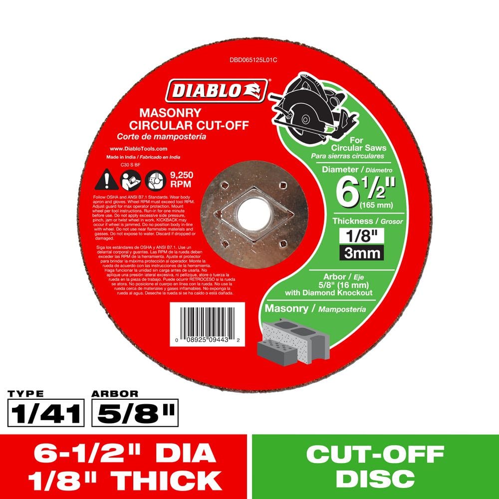 6-1/2 in. x 1/8 in. x 5/8 in. Masonry Cut-Off Disc price history on PriceWatchPro