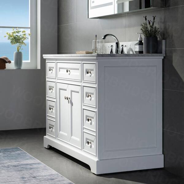WOODBRIDGE London 49  x 22  x 38  Bath Vanity in White with  Marble Vanity Top in White with White Sink HV1072 - The Home Depot