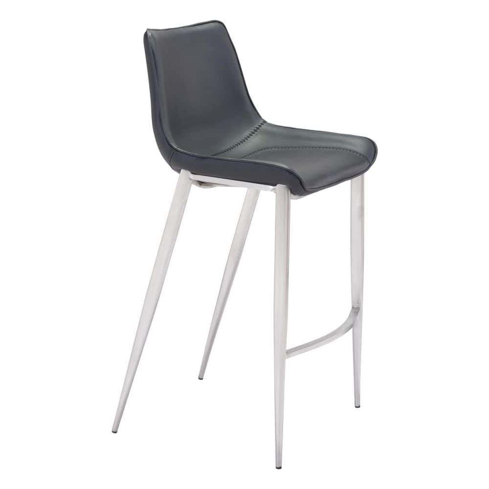 Transitional Magnus 20.7" Black Metal Bar Stool with Silver Accents