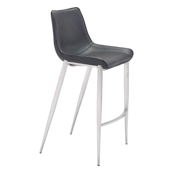 Magnus Silver 29.9 in. Solid Back Plywood Frame Barstool with Faux Leather Seat - (Set of 2)