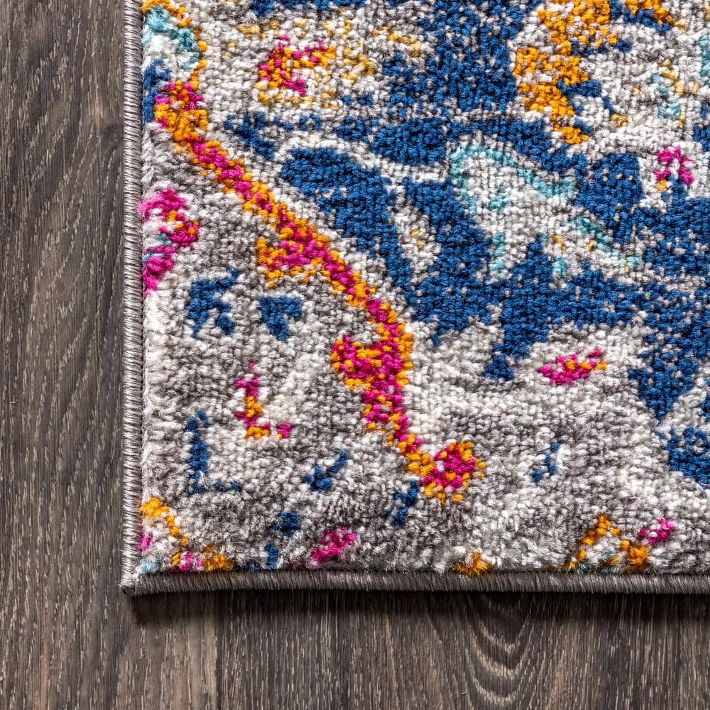 Reversible Medallion Blue and Coral 4' x 6' Synthetic Area Rug