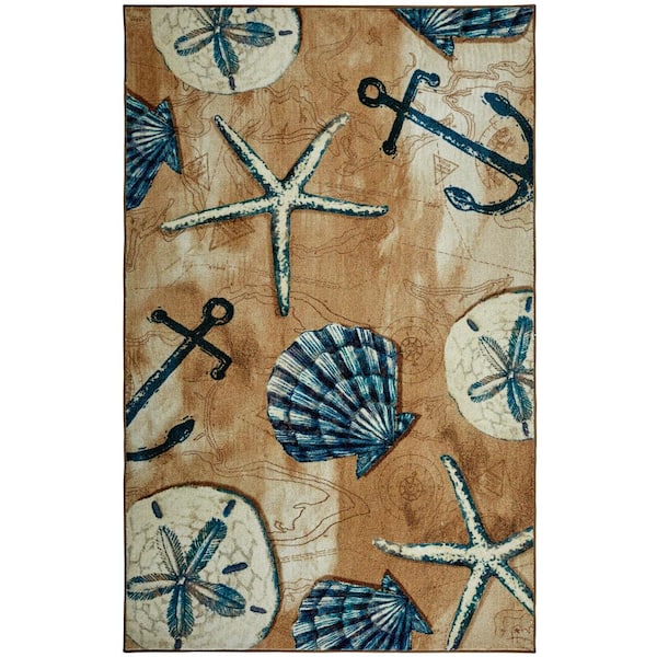 Mohawk Home Tide Pool Shells Beige 5 ft. x 8 ft. Abstract Area Rug