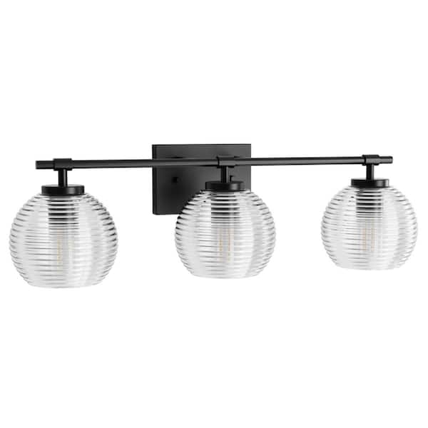 Briignite 25 in. 3-Light Matte Black Globe Vanity Light with Clear Glass Shade for Bathroom and No Bulbs Included