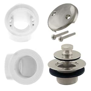 Sch. 40 PVC 1-1/2 in. Course Thread Plumber's Pack Twist Close Bathtub Drain with Two-Hole Elbow, Satin Nickel