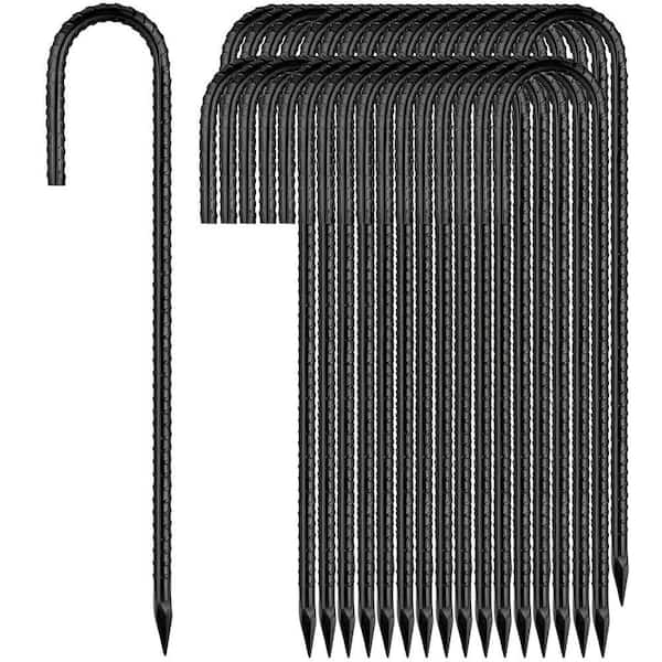 32-Pack 5/16 in. x 1 ft. J Hook Rebar Stakes, Chain Link Fence Stakes, Metal Tent Stakes for Lawn Decorations