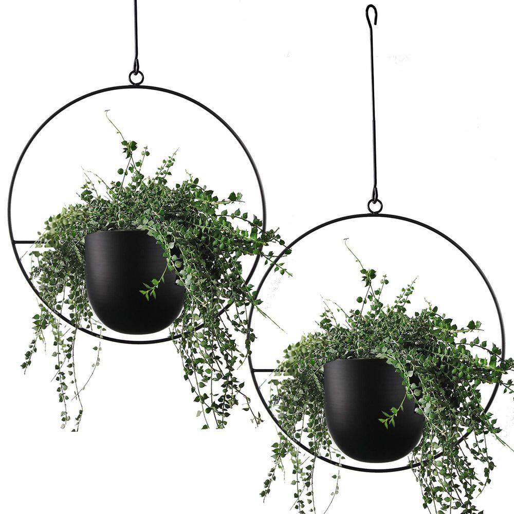 2-Piece Black Metal Hanging Planters with Hooks and Chains, Minimalist Flower Pot Holder Basket for Home Decor price history on PriceWatchPro
