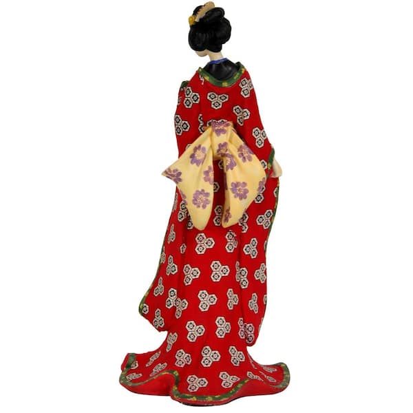 Oriental Furniture 18 in. Geisha Figurine Red Kimono Decorative Statue STA-GSH11 - Home Depot