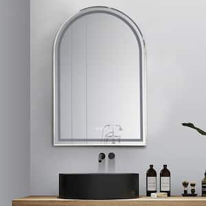 26 in. W x 39 in. H Arched Framed LED Anti-Fog Dimmable Wall Mount Bathroom Vanity Mirror in Chrome