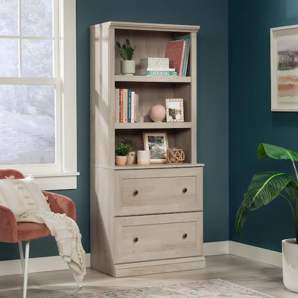 Select 69.76 in. Tall Chalked Chestnut Finish Particle Board 2-Shelf Bookcase