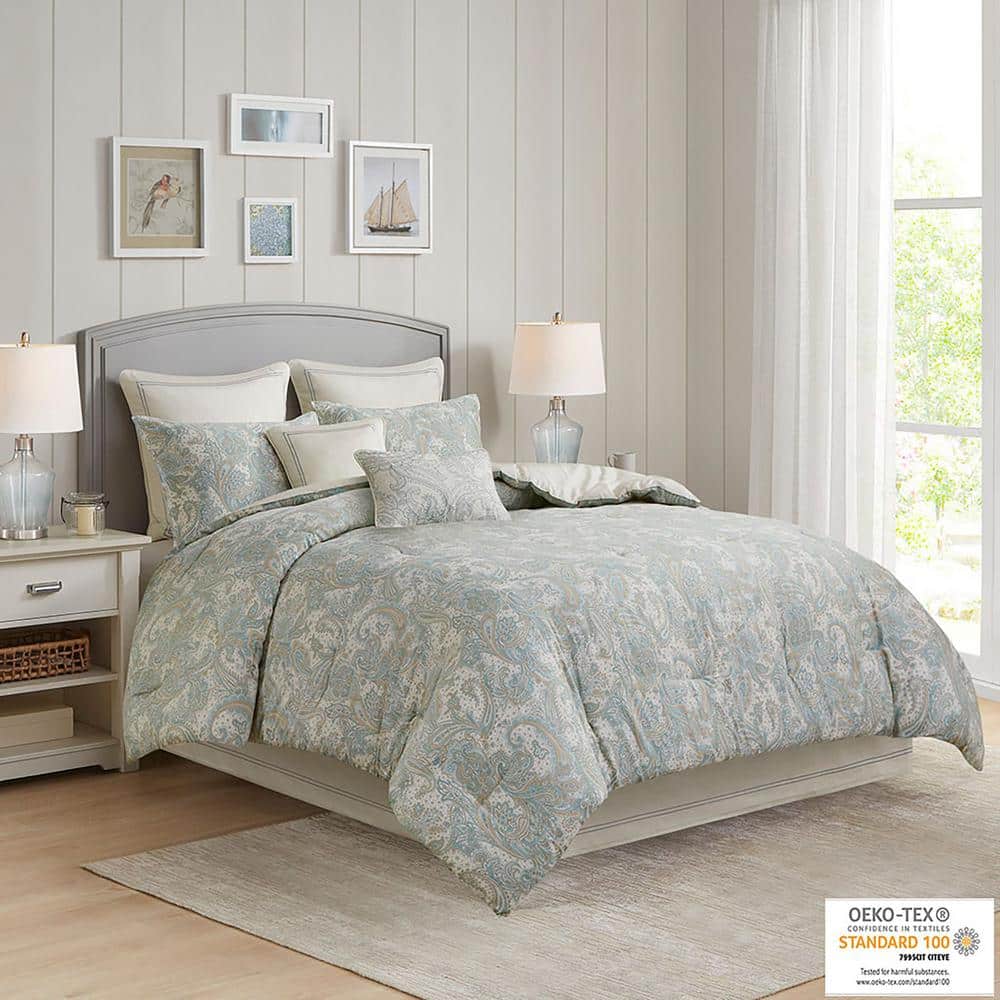 Ivory Cotton Queen Comforter Set with Paisley Print