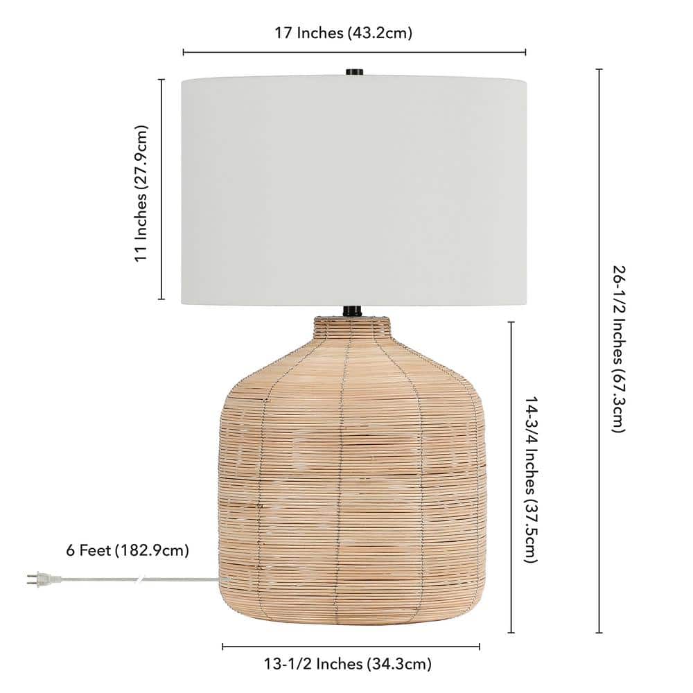 Oversized Natural Rattan Table Lamp with White Drum Shade