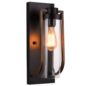 1-Light Black Modern Simple Design Farmhouse Wall Sconce with Glass Shade