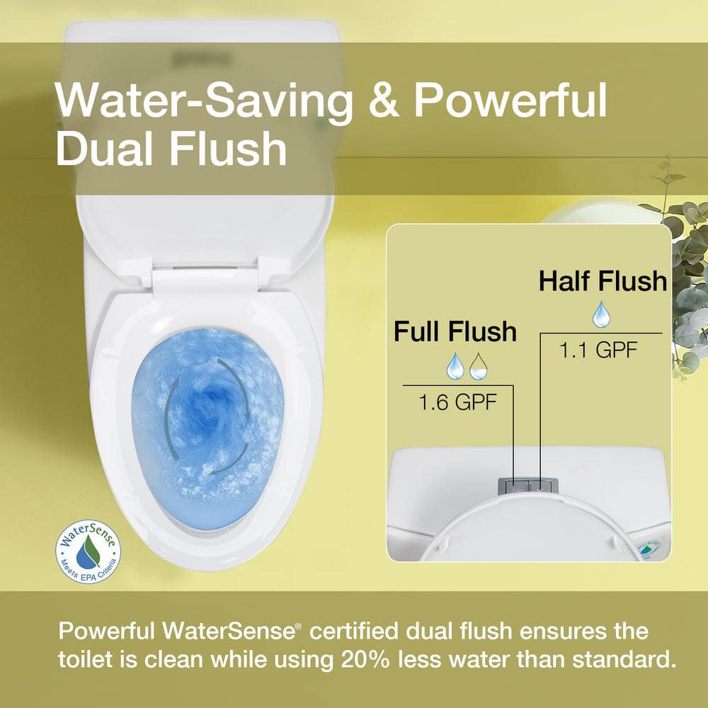 Glossy White Elongated Dual Flush One-Piece Toilet