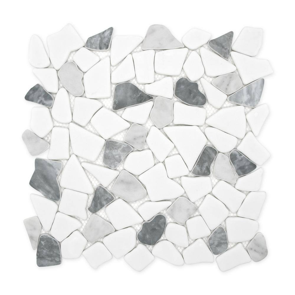 12" x 12" Mixed Gray Pebble Glass and Marble Mosaic Tile