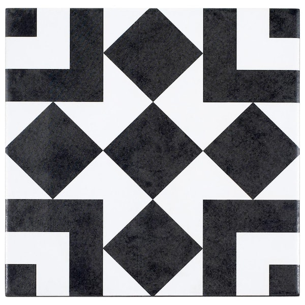 Luv Letter Black and White 8 in. Encaustic Patterned Matte Porcelain Wall and Floor Tile (8.17 sq. ft./Case)