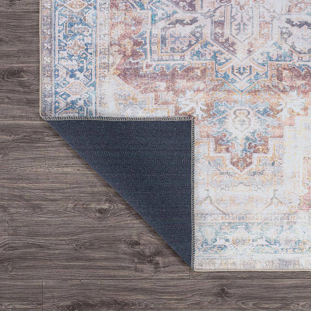 Rust and Blue Medallion Flat Woven Machine Washable Area Rug